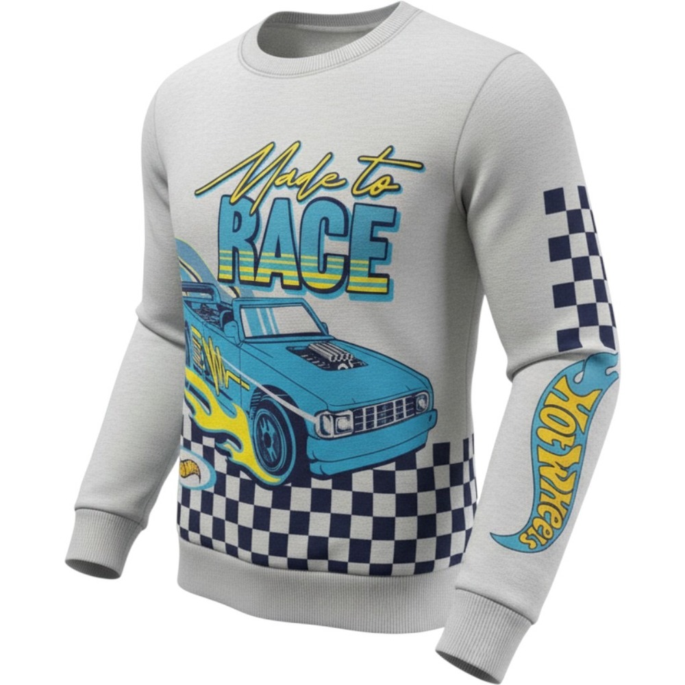 Hot Wheels Boys 5T Made to Race Graphic Sweatshirt Gray Checkered Pullover